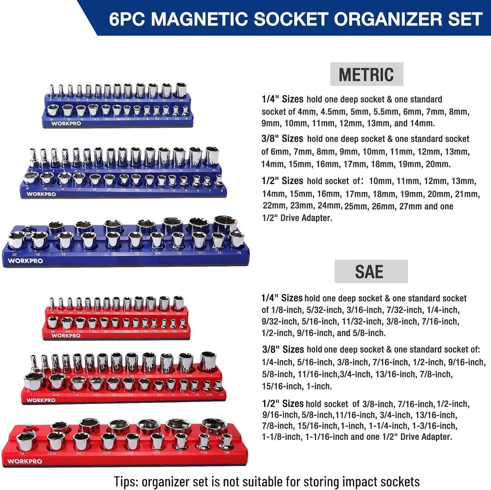 Professional 6-Piece Magnetic Socket Tray Set: Organized, Durable & Easy Access