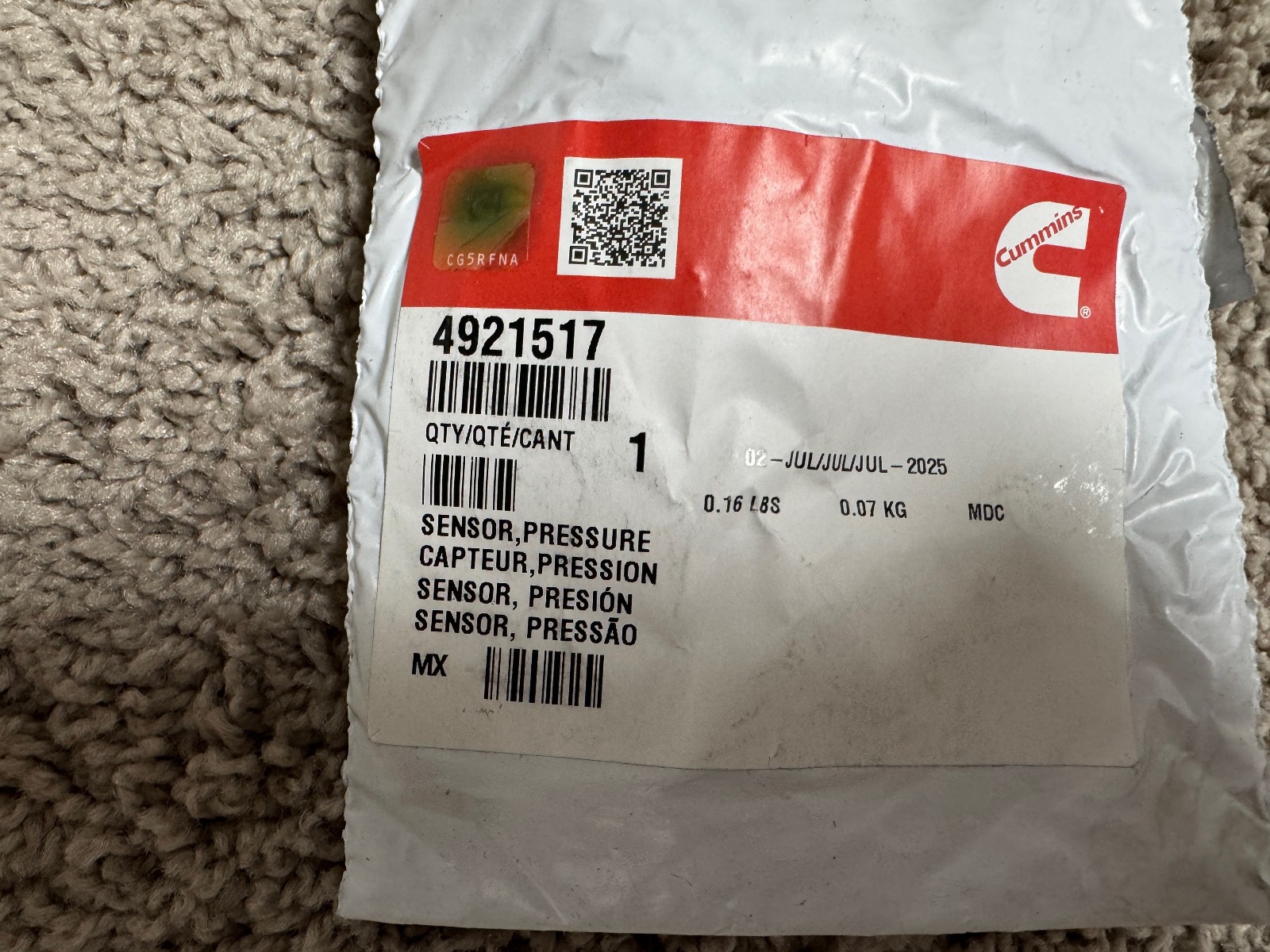 Genuine OEM Cummins 4921517 Engine Oil Pressure Sensor ISX ISM *SEALED PACKAGE*