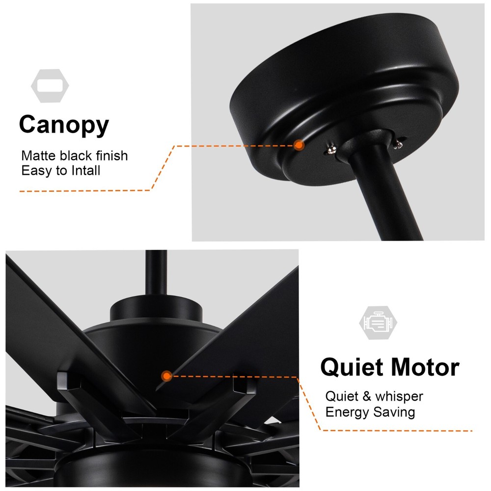 72'' Integarted LED Large Black Double Finish Ceiling Fan with Remote Control