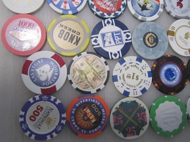 33 Casino Gaming Poker Chip Lot Las Vegas $1 New & Used Chipco Paulson Clay room