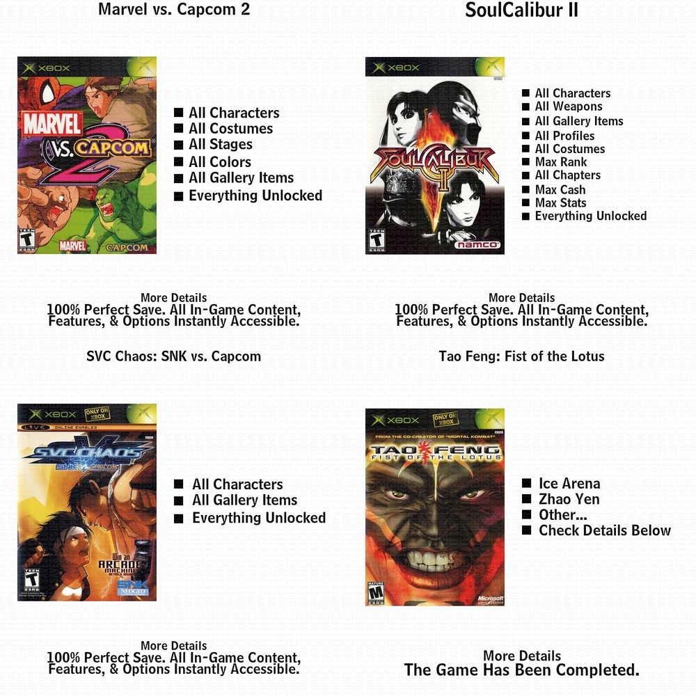 Marvel vs. Capcom 2 100% Complete All Xbox USB Saves