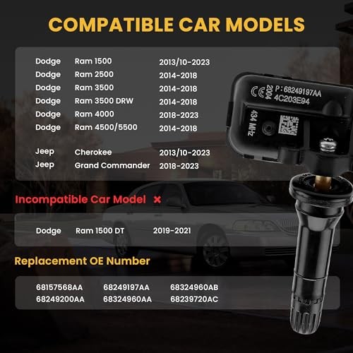 TPMS Tire Pressure Sensors 433MHz Programmed TPMS Sensor Compatible 68157568AA