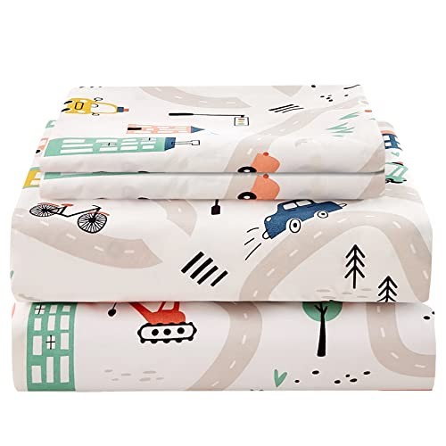 Kids Printed Sheet Set Size, 3 Piece Soft Microfiber Bed Sheets Deep Twin Car