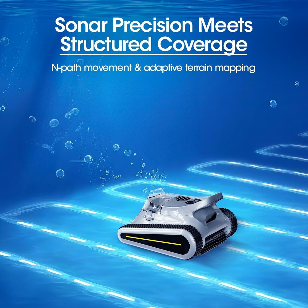 Seauto Cordless Robotic Pool Cleaner Sonar Navigation, 3 Modes Automatic ,Gray