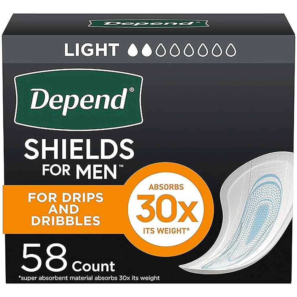 Depend Shields Incontinence Pads for Men, Light Absorbency, 58 Count - "READ"