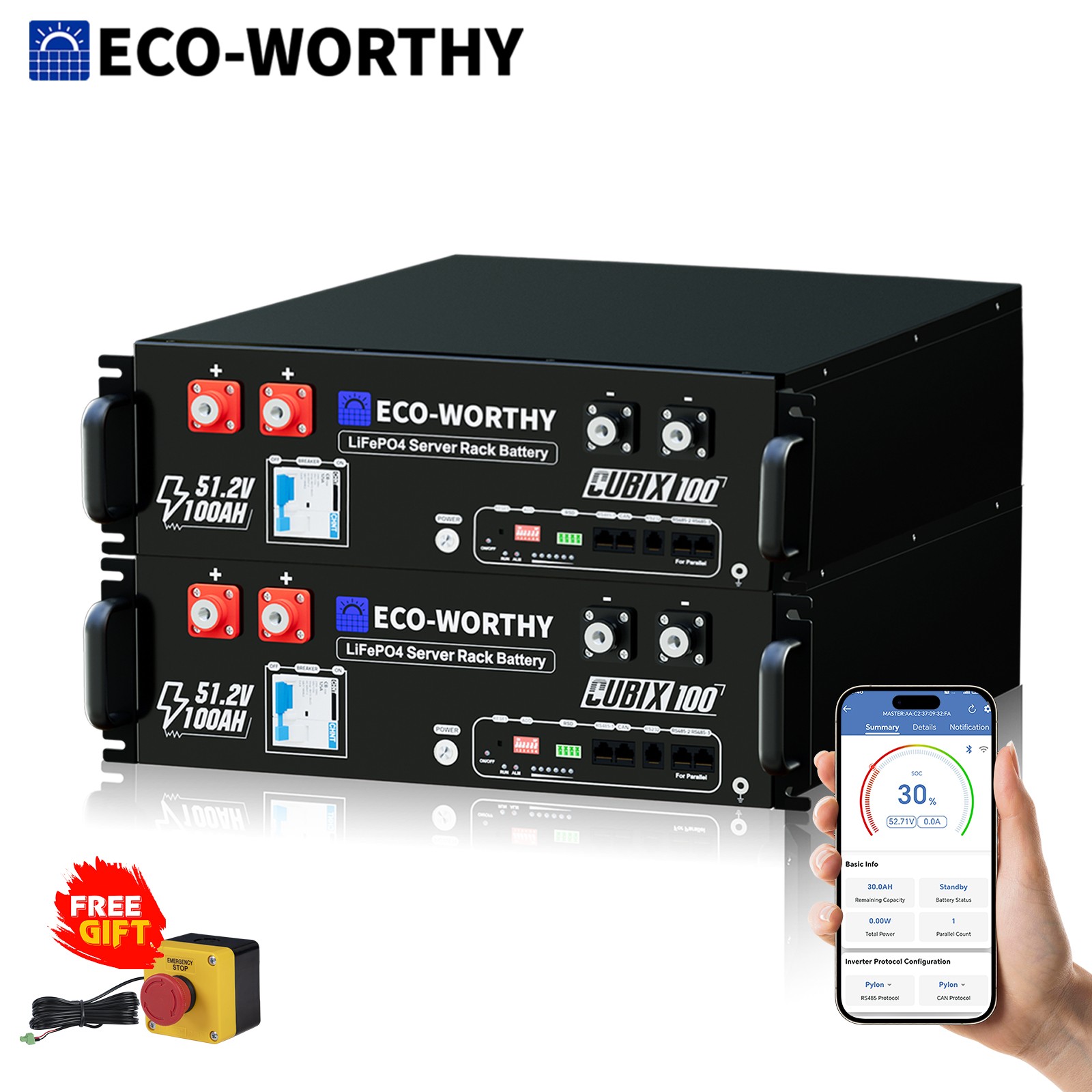 ECO-WORTHY 10240Wh 2Pack 48V 100AH Lithium Battery Cubix 100 UL1973 & UL9540A