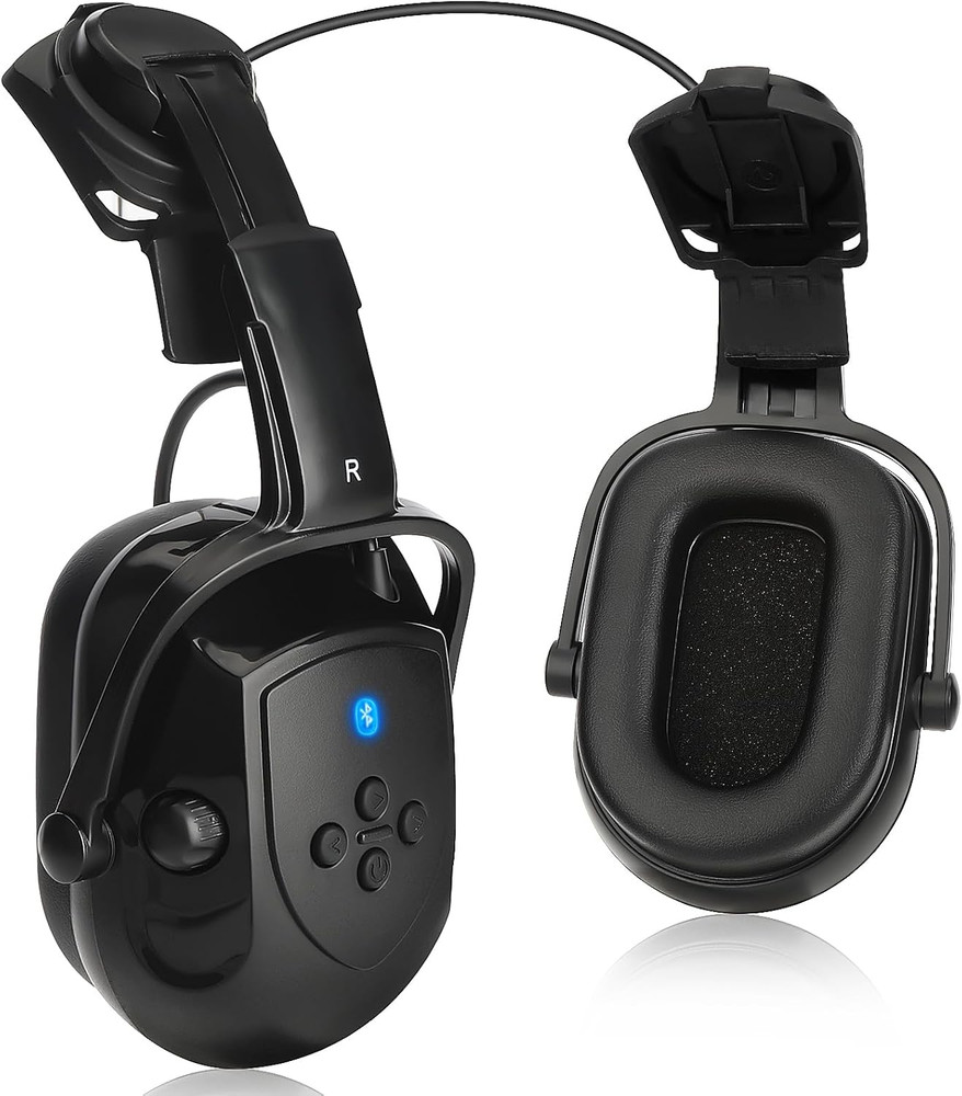 Bluetooth Hard Hat Ear Muffs, NRR 28dB, Adjustable Helmet Attachments