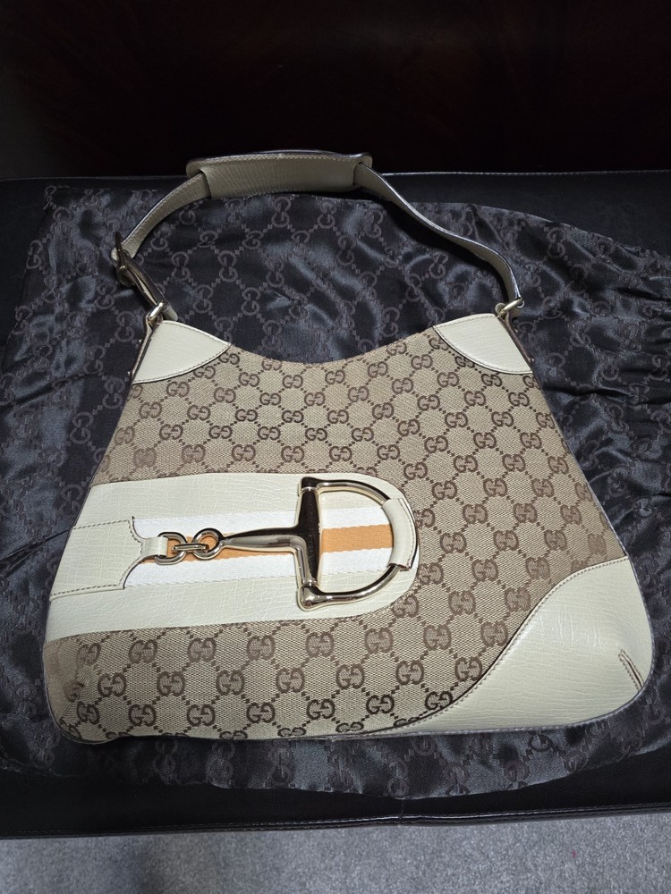 Gucci GG Pattern Shoulder Bag with Horsebit Accent