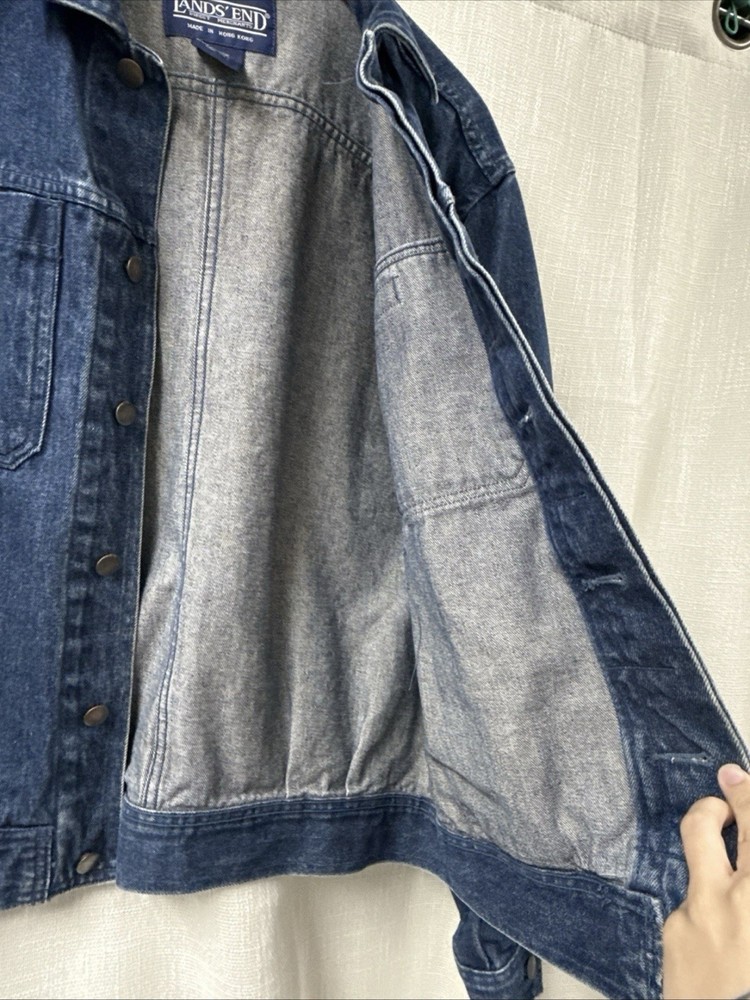 Lands' End Men's Dark Blue Denim Button Up Jacket Size Medium