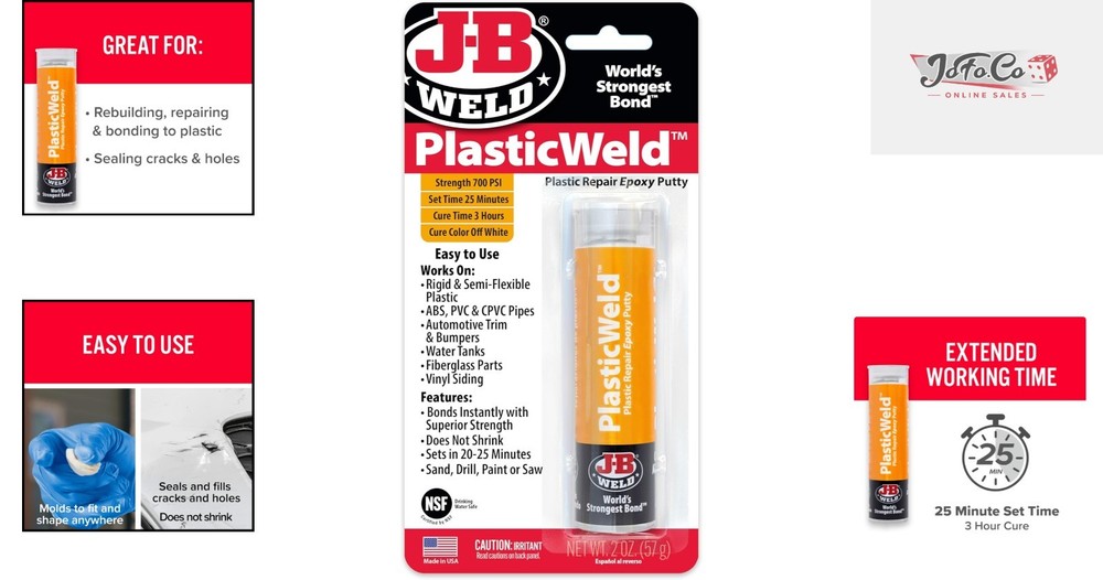 PlasticWeld Epoxy Putty 2 oz - Fast-Setting, Waterproof Plastic Repair Solution