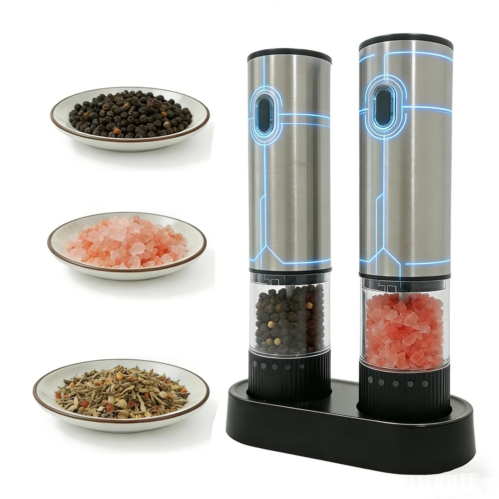 Salt and Pepper Grinder Set Rechargeable Automatic Mills with Light Adjustabl...