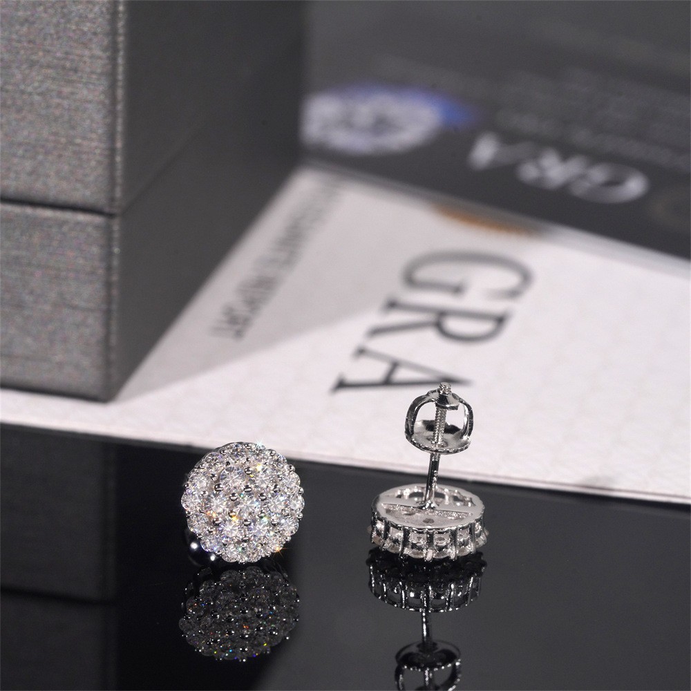 Real Round Cut VVS Moissanite Cluster Stud Earrings Solid 925 Sterling Silver