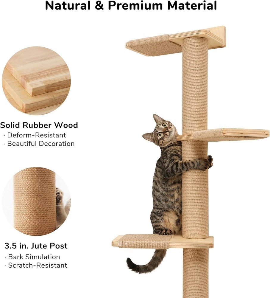 5-Tier Cat Tree Tower - Wall-Mounted Scratching Post for Climbing & Play