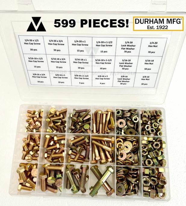 599 piece Grade 8 Coarse Thread Hex Bolt Nut & Washer Assortment Kit