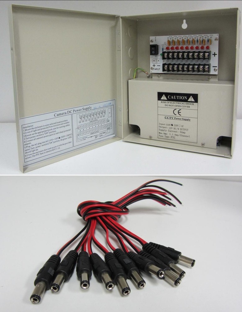 9CH CCTV Security Camera 12V DC Power Supply Distributed Switch Box Pigtail.10pc