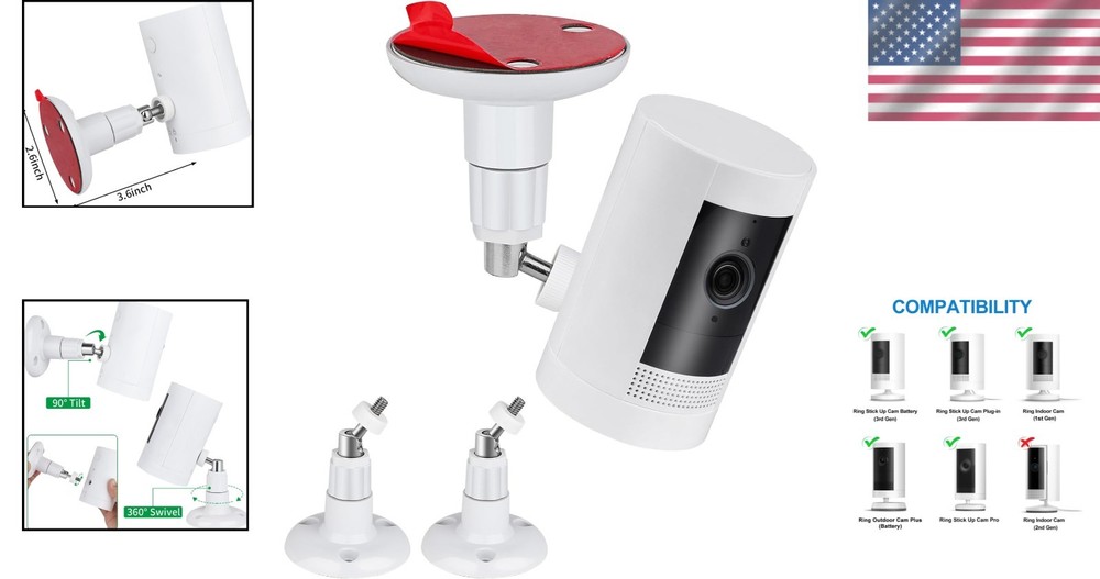Versatile 2-Pack Camera Wall Mount with Strong Adhesive - Ideal for Ring Cams