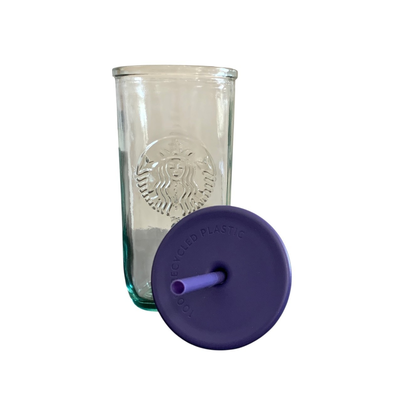 Starbucks Recycled Glass Triangle Bottom Purple Lid Cold Cup Tumbler 16oz Grande