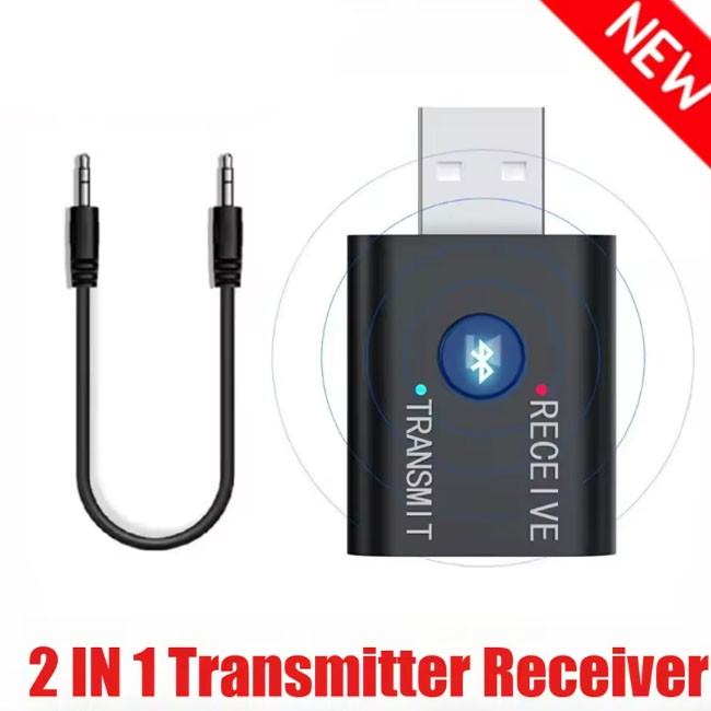 Bluetooth 5.0 2in1 Transmitter Receiver Car Wireless Audio Adapter USB 3.5mm Aux