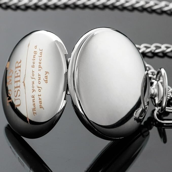 Engraved Wedding Pocket Watch Silver Tie Clips Wedding Keepsake Presents