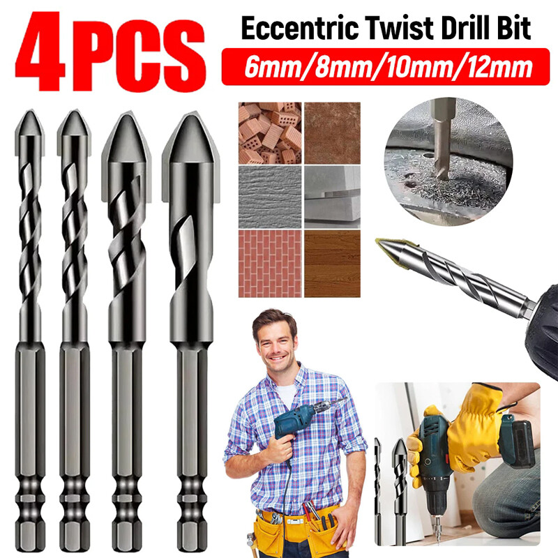 4pcs High-Strength Eccentric Twist Drill Bit, Oblique Head Eccentric Drill Bit
