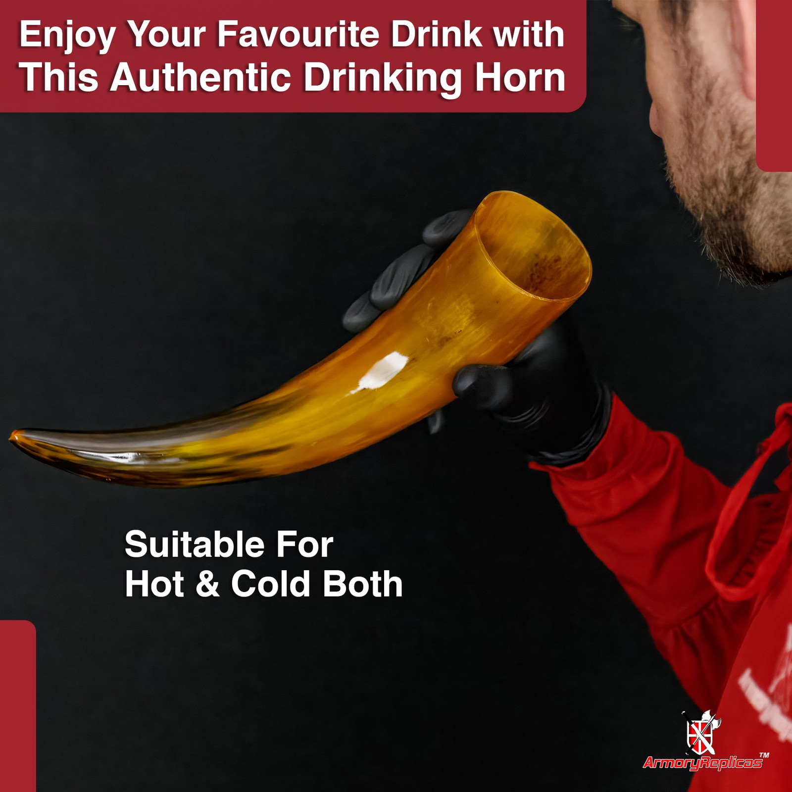 Tiger's Eye Viking Feasting Horn & Iron Stand - 12-18oz Authentic drinking Horn