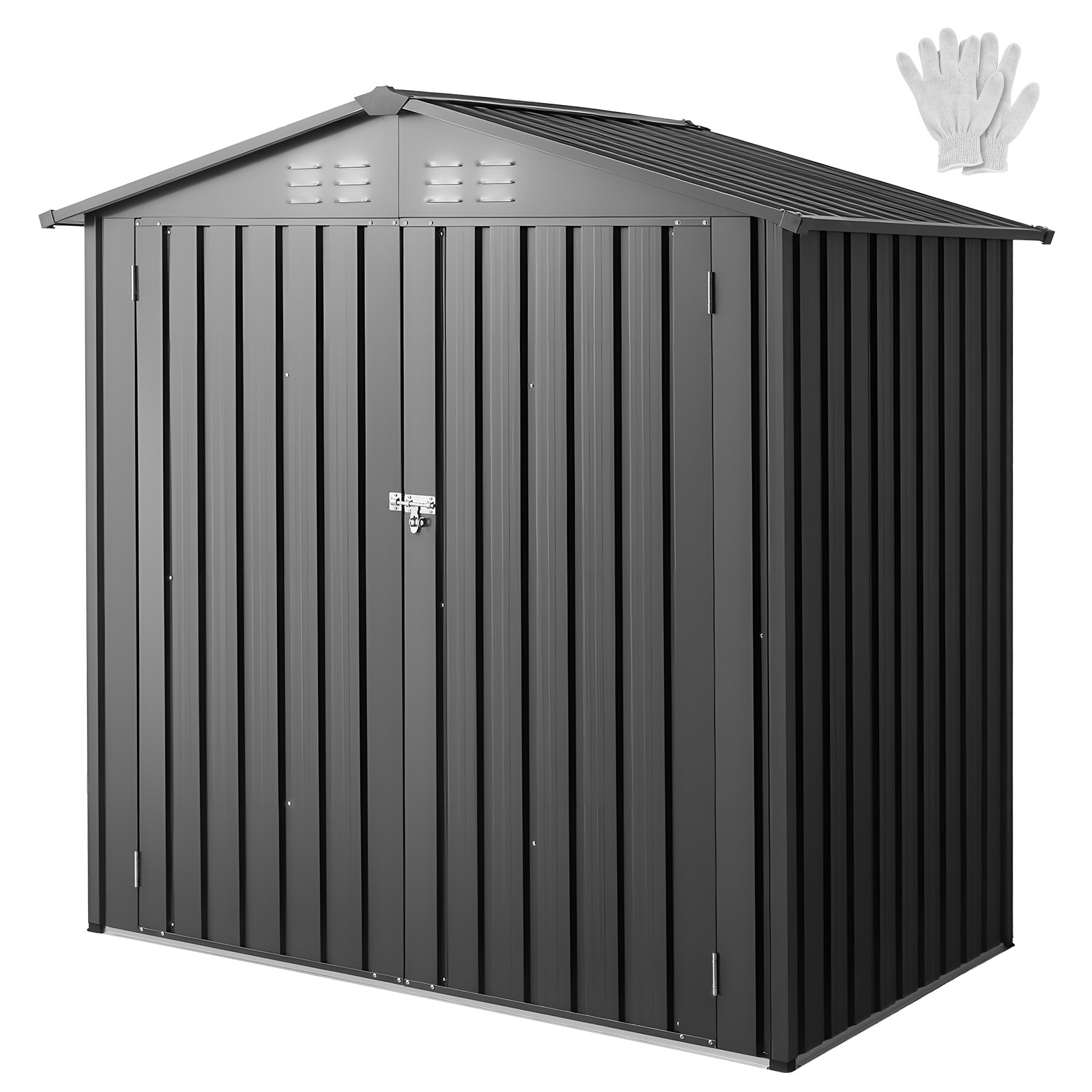 VEVOR 6 x 4 FT Metal Garden Shed Outdoor Storage Shed with 4 Louver Vents Grey