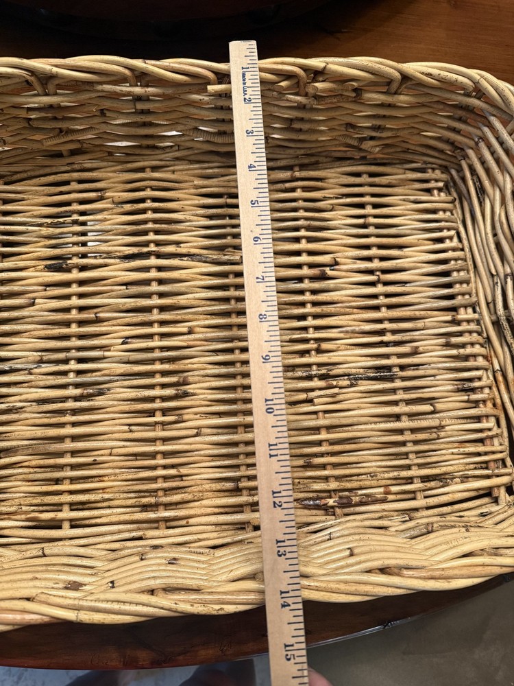 Large Rectangular Basket Wicker Rattan Tray with Handles 21x14x3.5"
