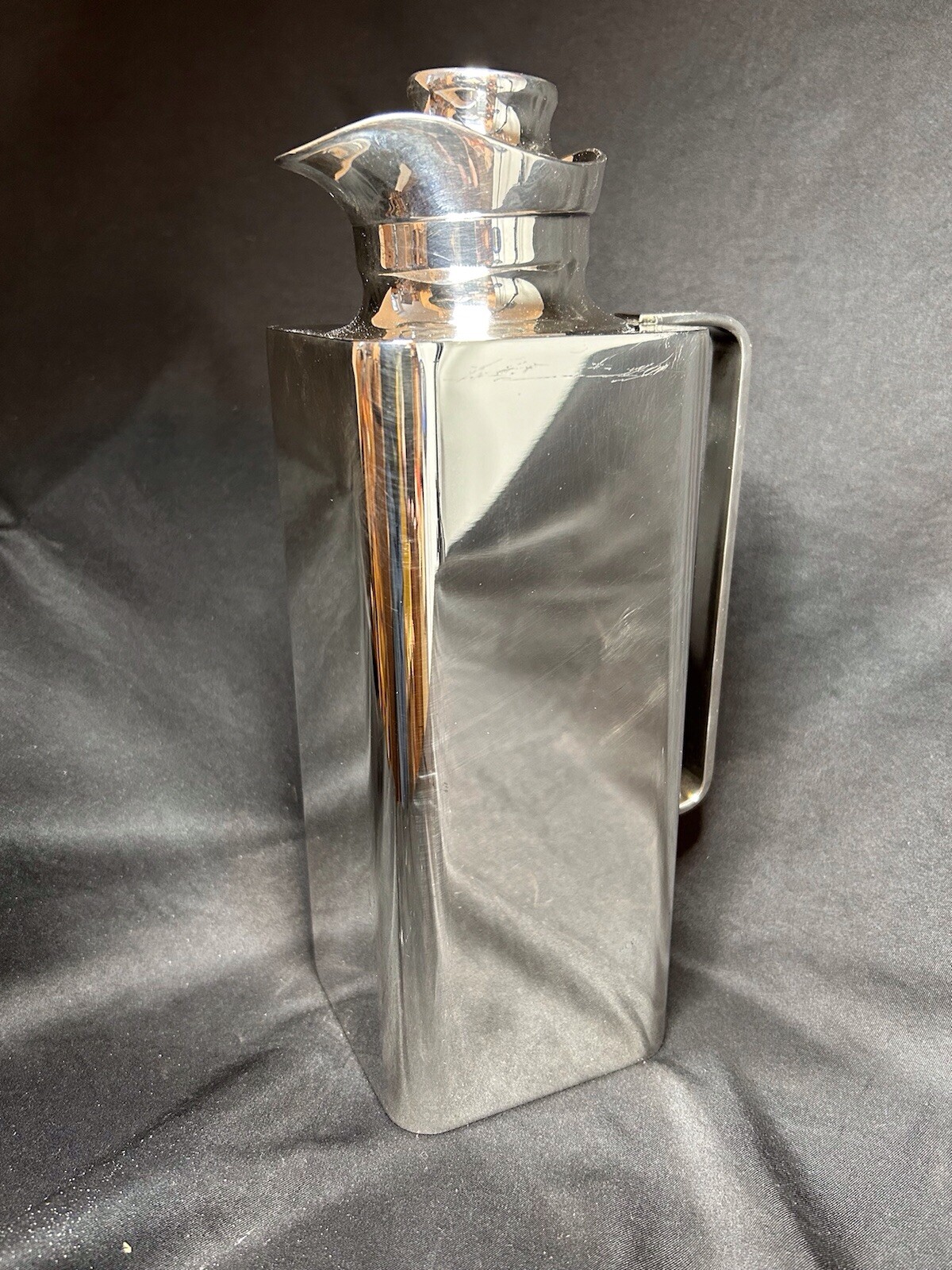 Cassetti Modernist Silver Carafe Thermos Hand Made Glass Lined Mid 20th C