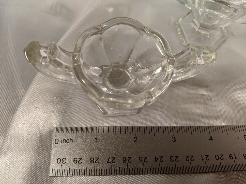 Pair 2 Central Glass Krystol Chippendale Footed Handled Open Salt Cellars EAPG