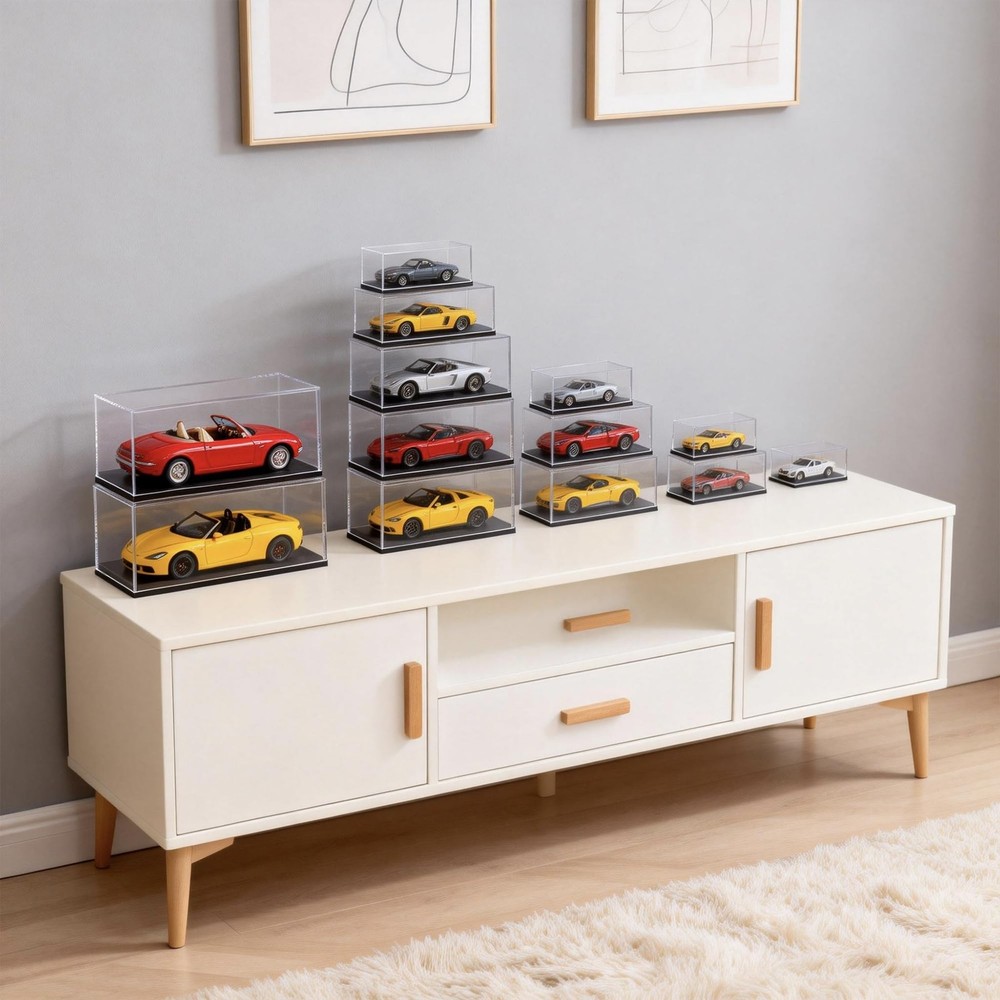 Model Car Display Case, 1:32 Scale Acrylic Display Box for Cars, Stackable Du...