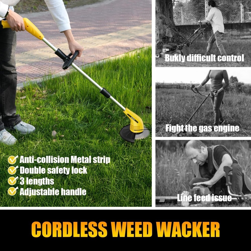 12V Cordless Weed Eater with Adjustable Pole (65in) – Lightweight & Efficient