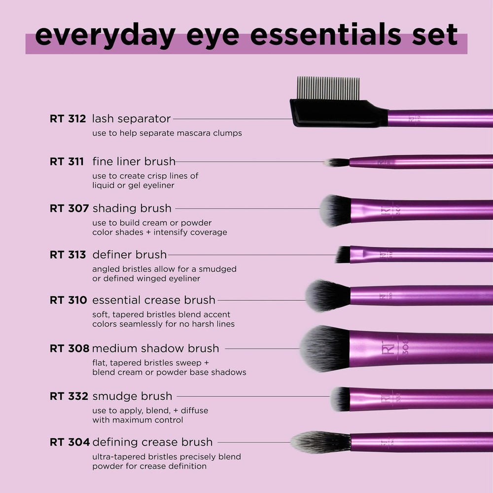 Real Techniques 8 Piece Everyday Eye Essentials Makeup 8 Set, Purple