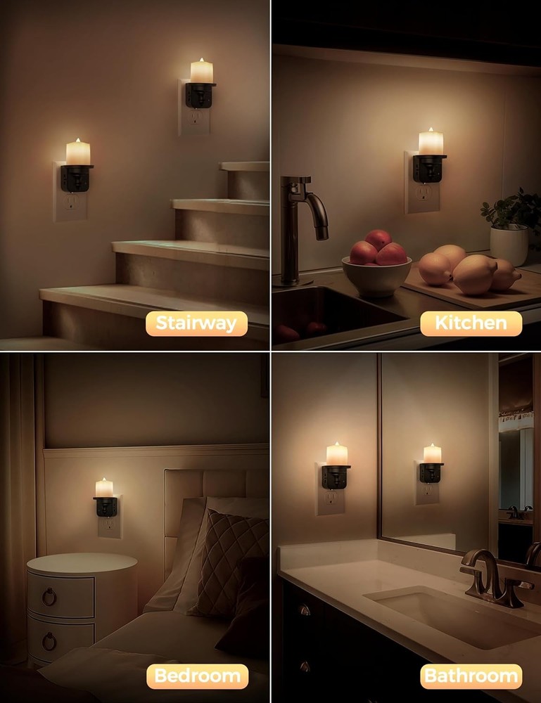 Flameless Candle Night Light, Lights Plug into Wall 2 2 Pack, Warm