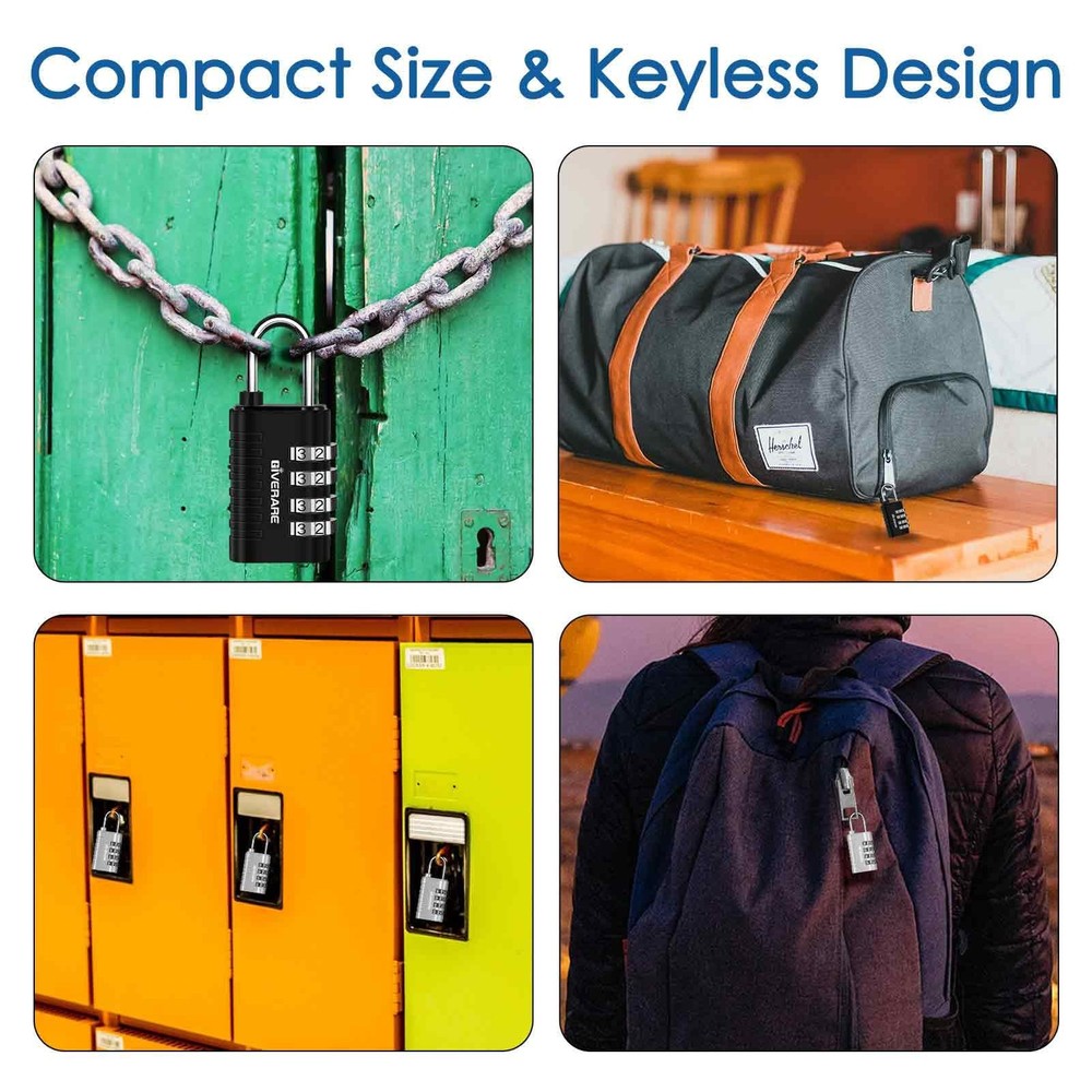 4 Pack Combination Lock, 4-Digit Padlock Keyless, Resettable 2black2silver