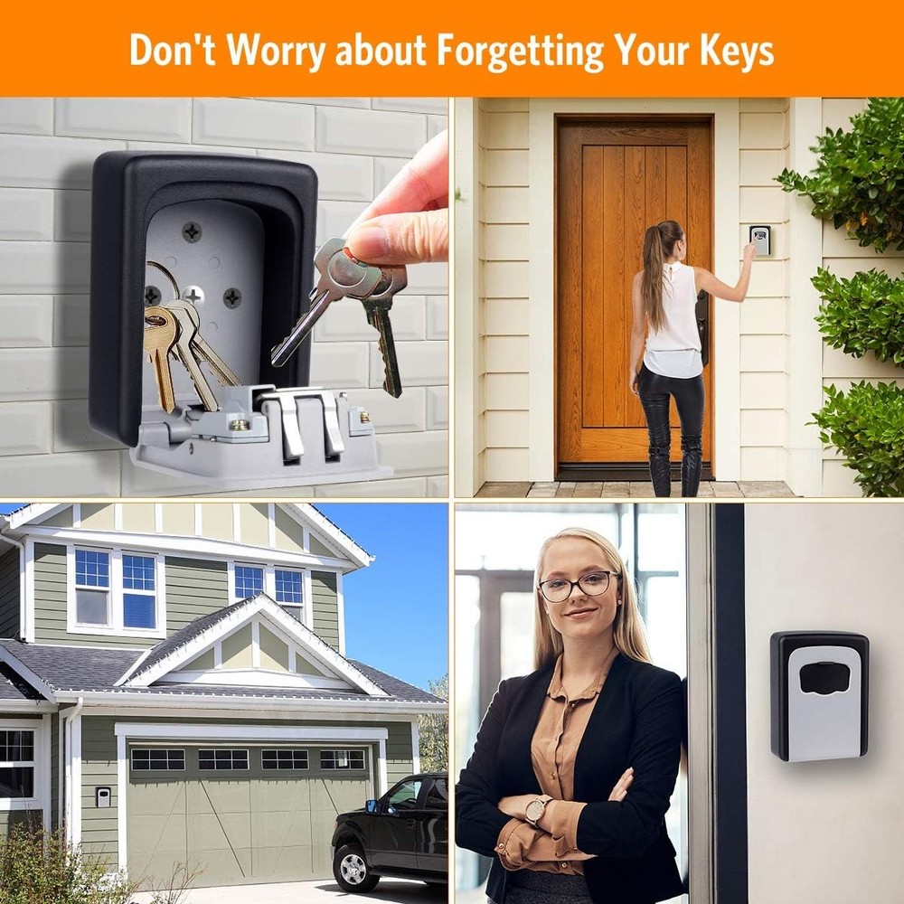 4-Digit Combination Lock Key Box Safe Storage Box Padlock Security Home Outdoor
