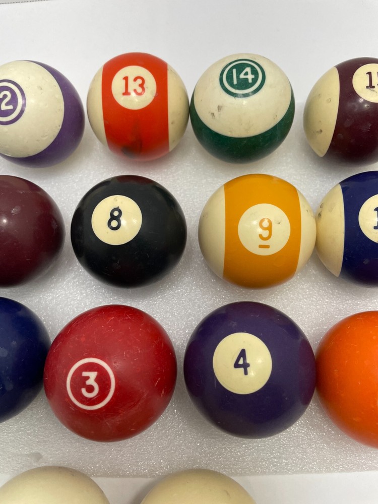 Vtg Standard Pool Table Ball Set Complete Mix Set With Two Cue Balls/Shift Knobs