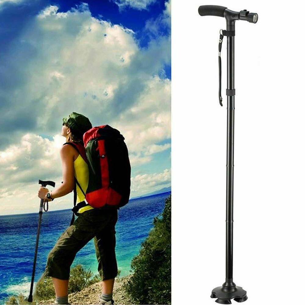 Retractable Non-Slip Walking Stick LED Light Extendable Adjustable Walking Cane