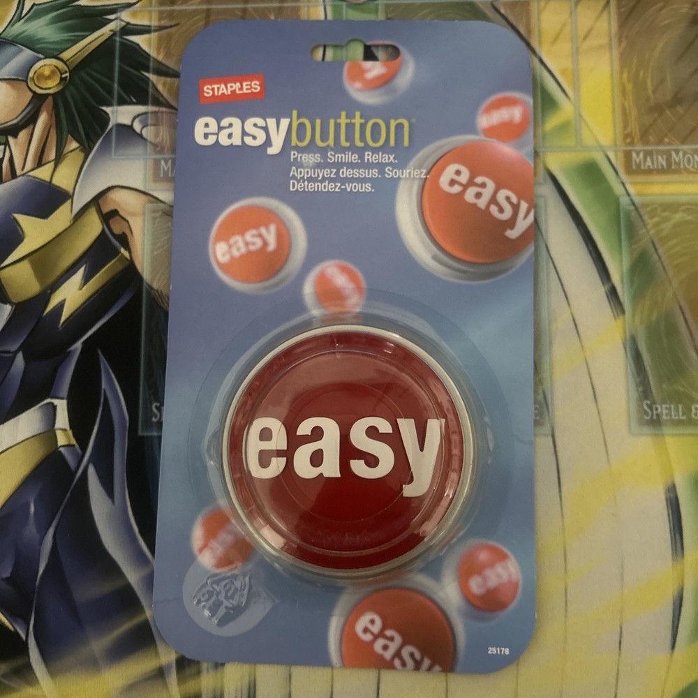 STAPLES EASY TALKING BUTTON RED/SILVER "THAT WAS EASY" NEW IN PACKAGE