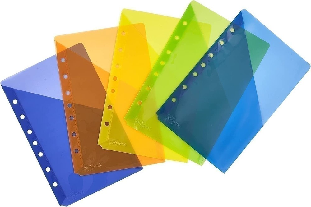 Avery Mini Binder Pockets,Assorted Colors,Fits 3-Ring Binders and 7-Ring Binders