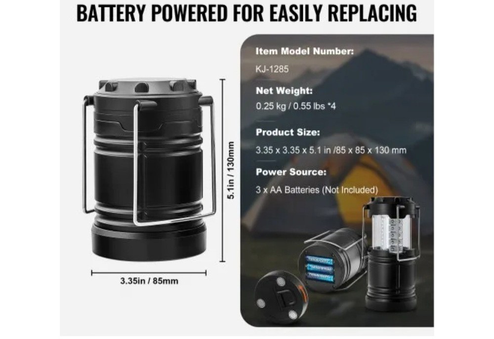 LED Camping Lanterns, 4 Pack Camping Flashlights, Battery Powered
