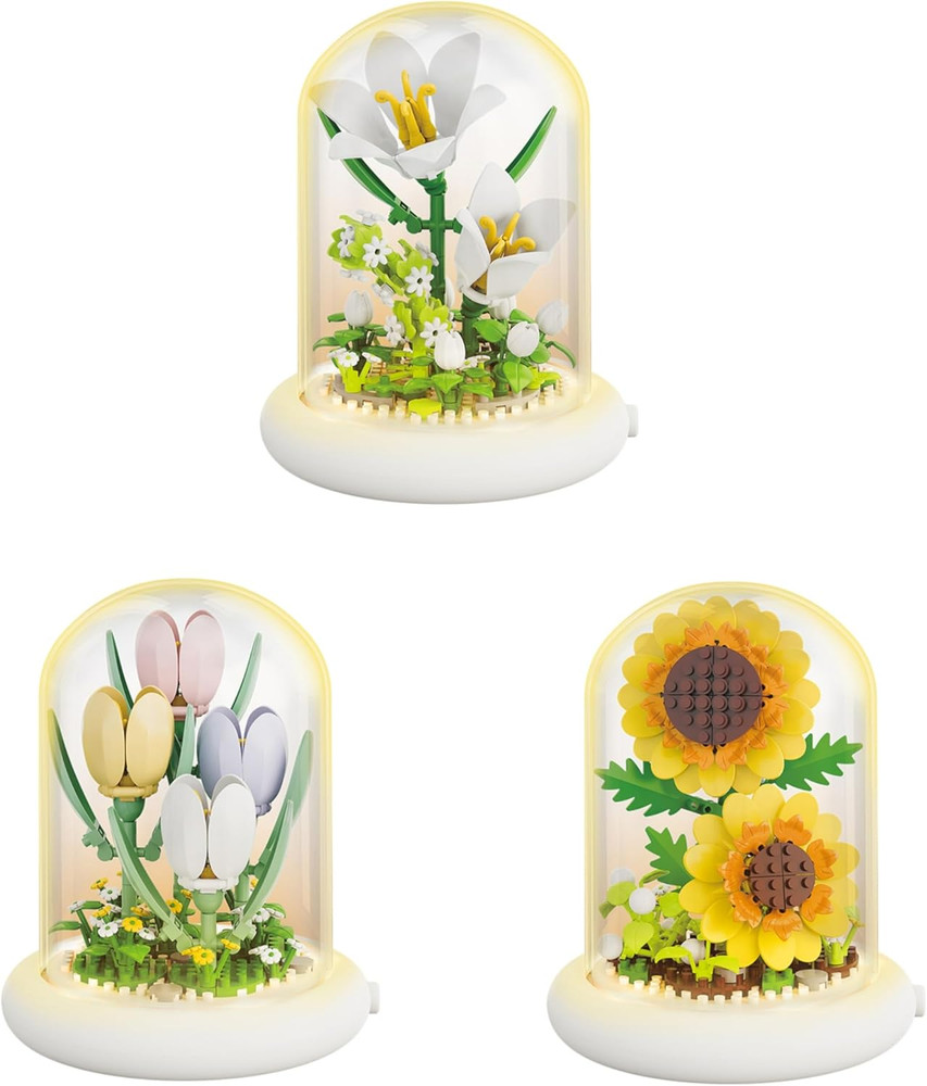 Creative Botanical Micro Blocks with Light Set - 550PCS Artificial Chrysanthemum
