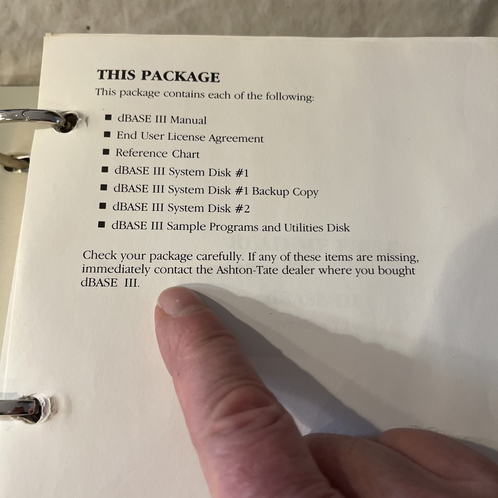 Vintage Computer Software Manual Book Database Three For 16 Bit Pc 1984 + Discs