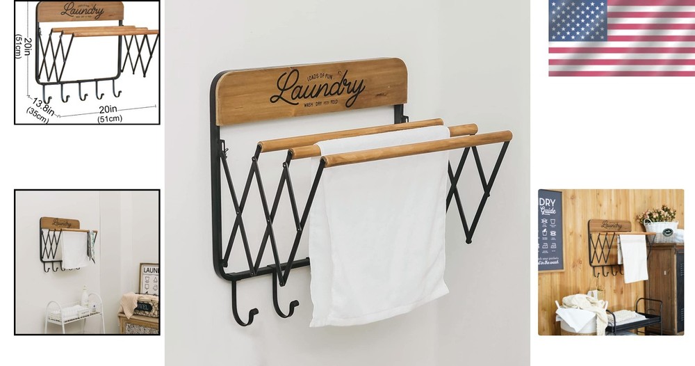 Elegant Accordion Laundry Rack: Space-Saving Wall-Mounted 3-Bar Drying Solution