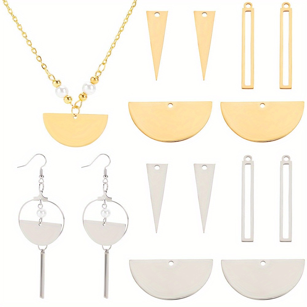 1box 12pcs Rectangle Triangle Stainless Steel Pendants Half Flat Round