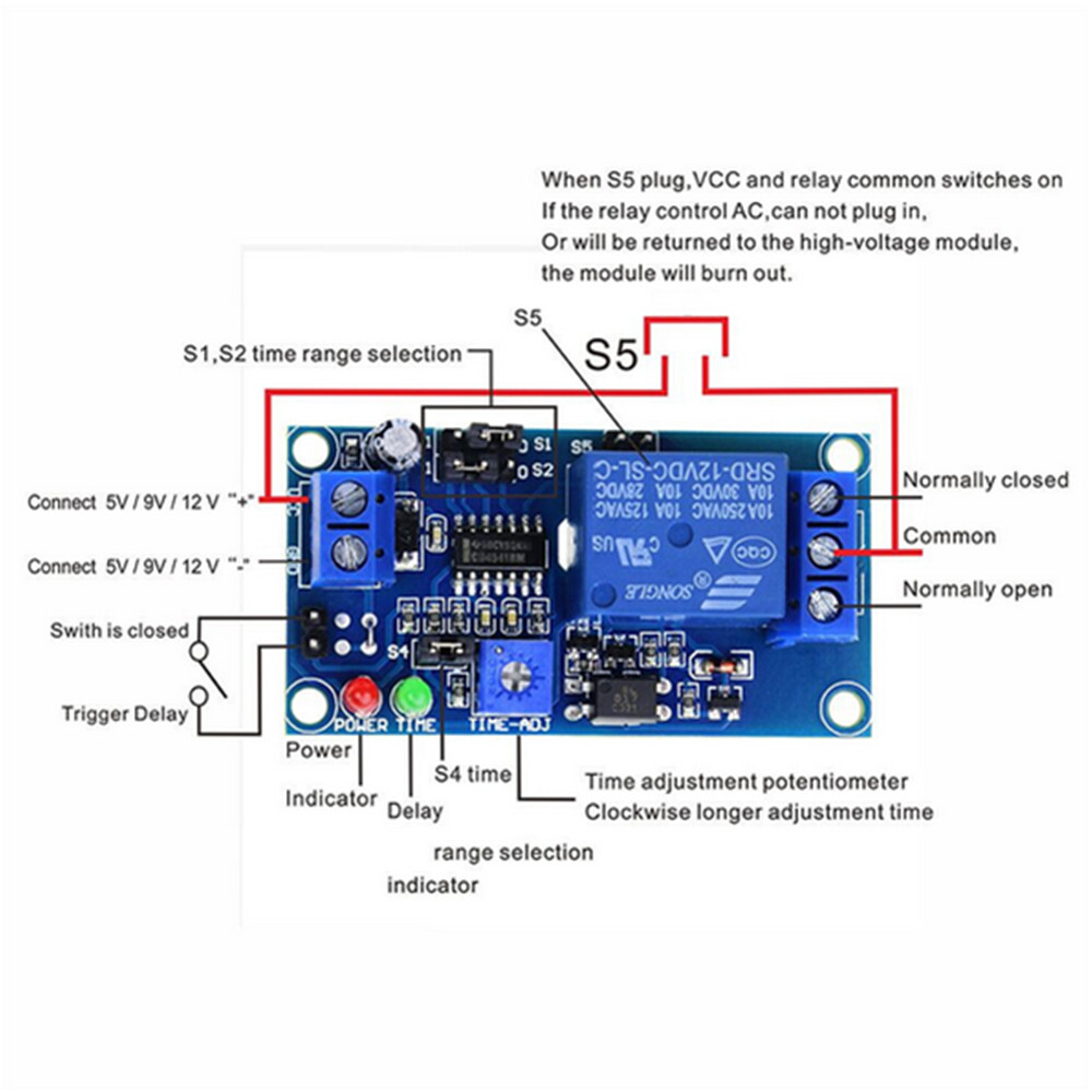 DC 12V Relay Delay Timer Switch Delay Turn on / Delay Turn off Module 10A