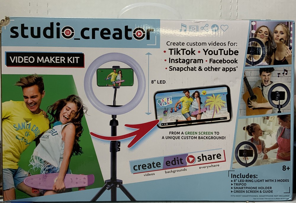 📀 Studio Creator-Video Maker Kit Ring Light-Tripod & Green Screen