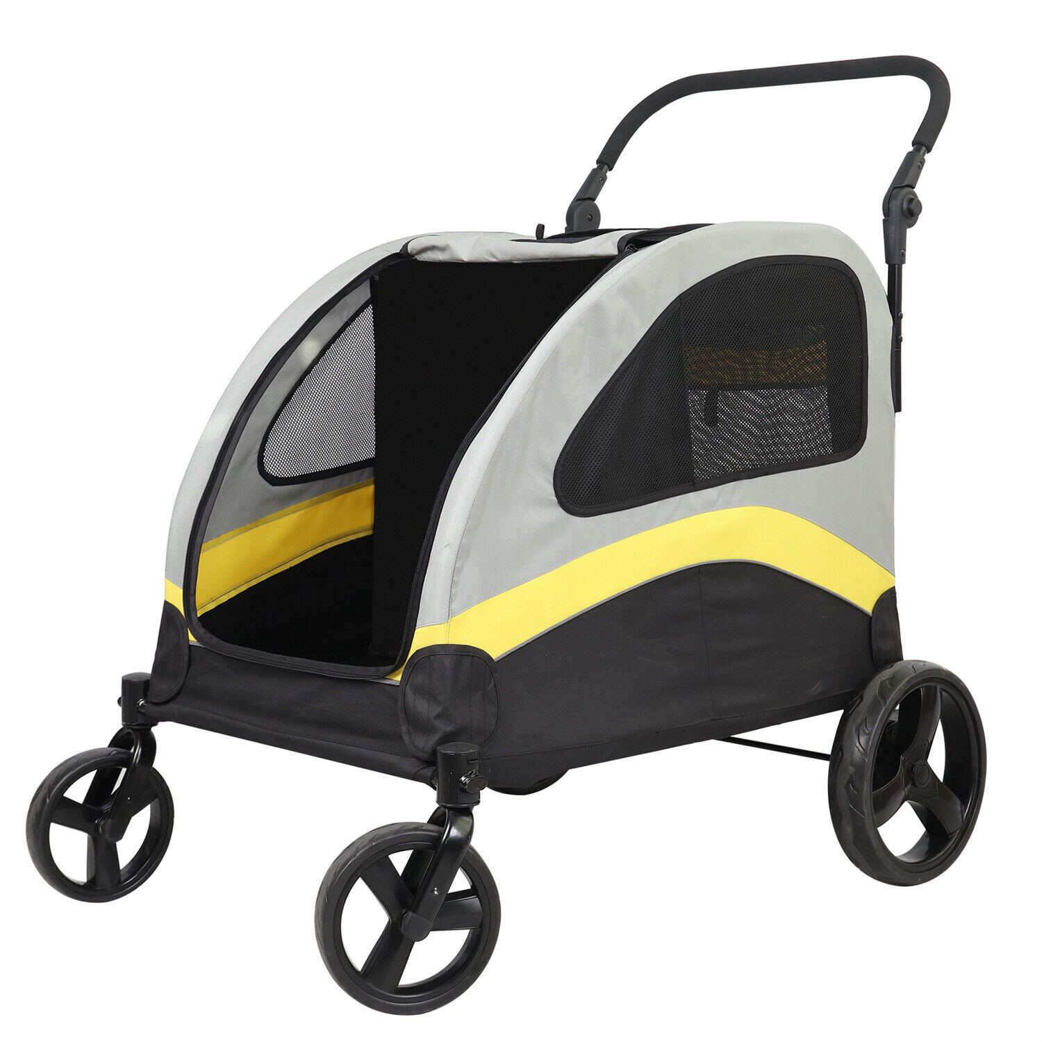 4-Size Foldable Dog Stroller Pet Jogger Wagon Cart w/Shock Absorber&Safety Leash