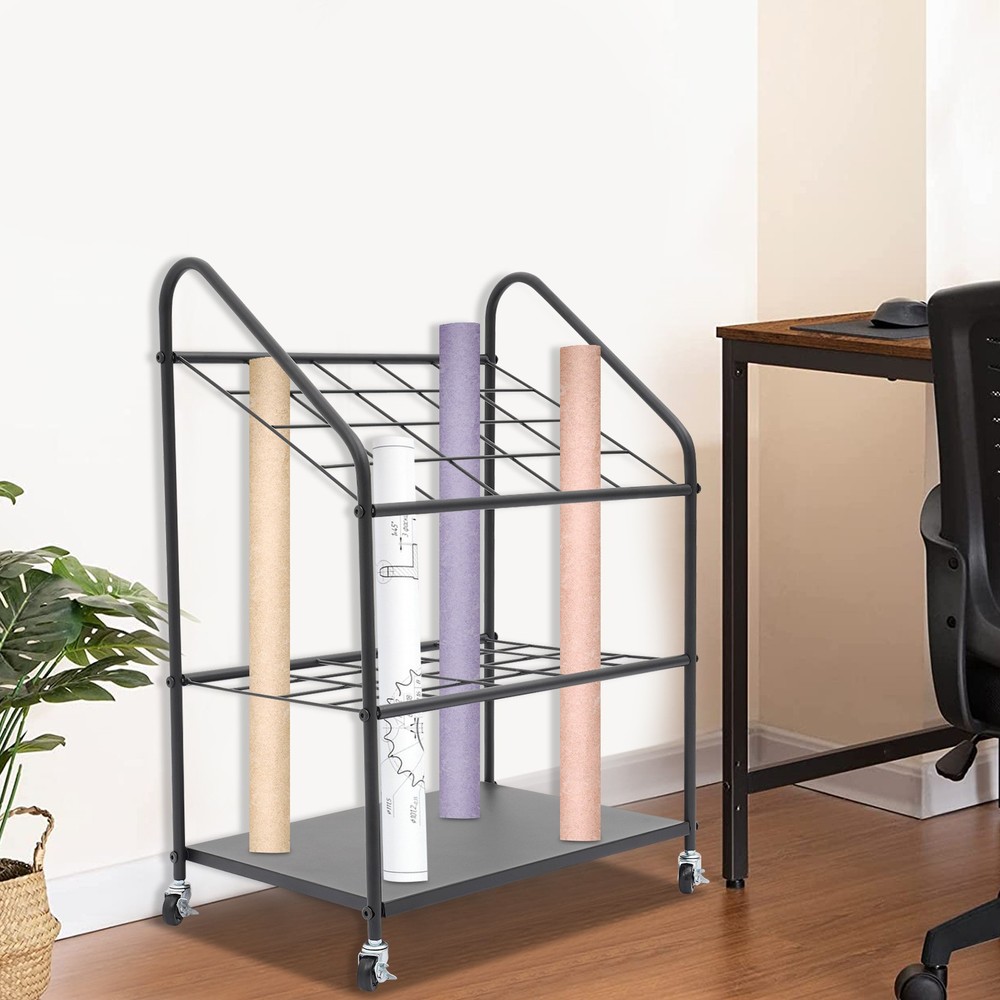 Blueprint Storage Rack 20 Slots Mobile Roll File Holder for Architectural Black