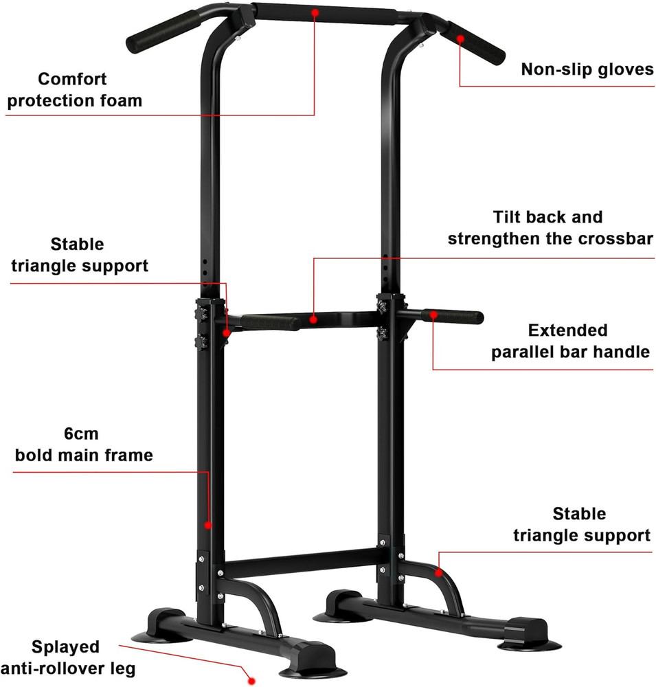 Sogeshome Power Tower Pull up Bar and Dip Station, Height Adjustable Dip Stand E