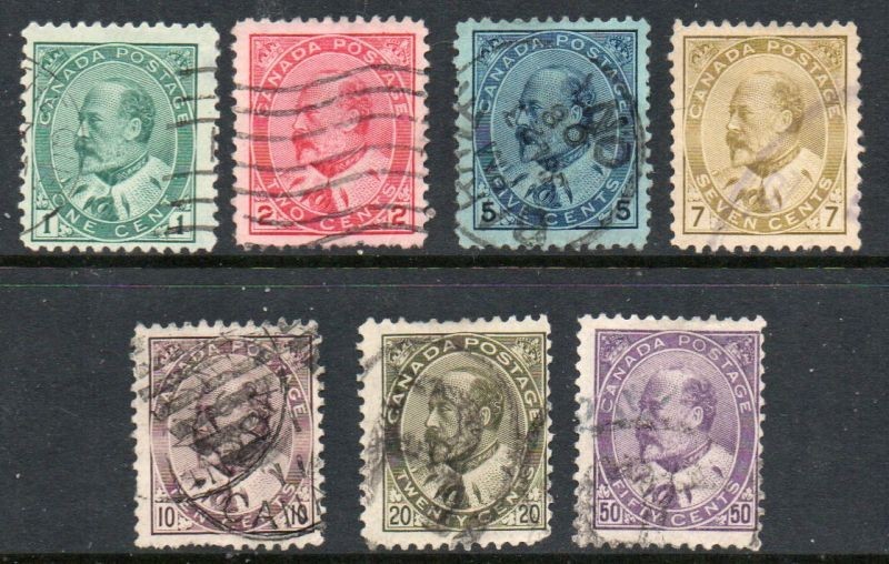 Canada Sc 89-95 1903-1908 Edward VII stamp set used